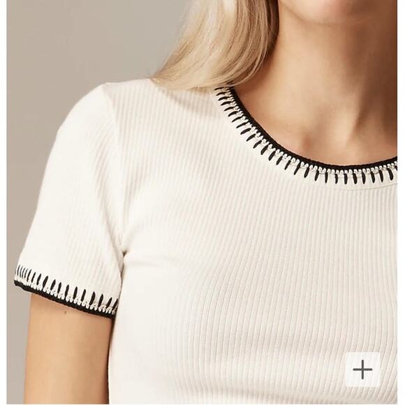 NWT J. Crew Vintage Rib Shrunken T-shirt Contrast Stitch 70'S Retro XS - Picture 2 of 9